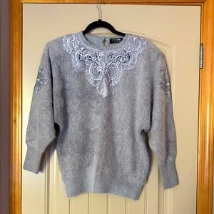 Vintage fuzzy angora lace sweater